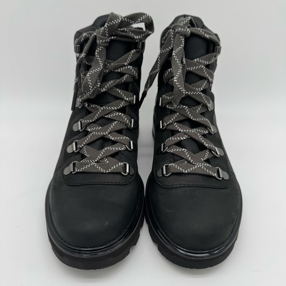 Sorel Lennox Hiker Black Leather Snake Lace Up Lug Sole Boot Size 8.5 - Picture 3 of 12